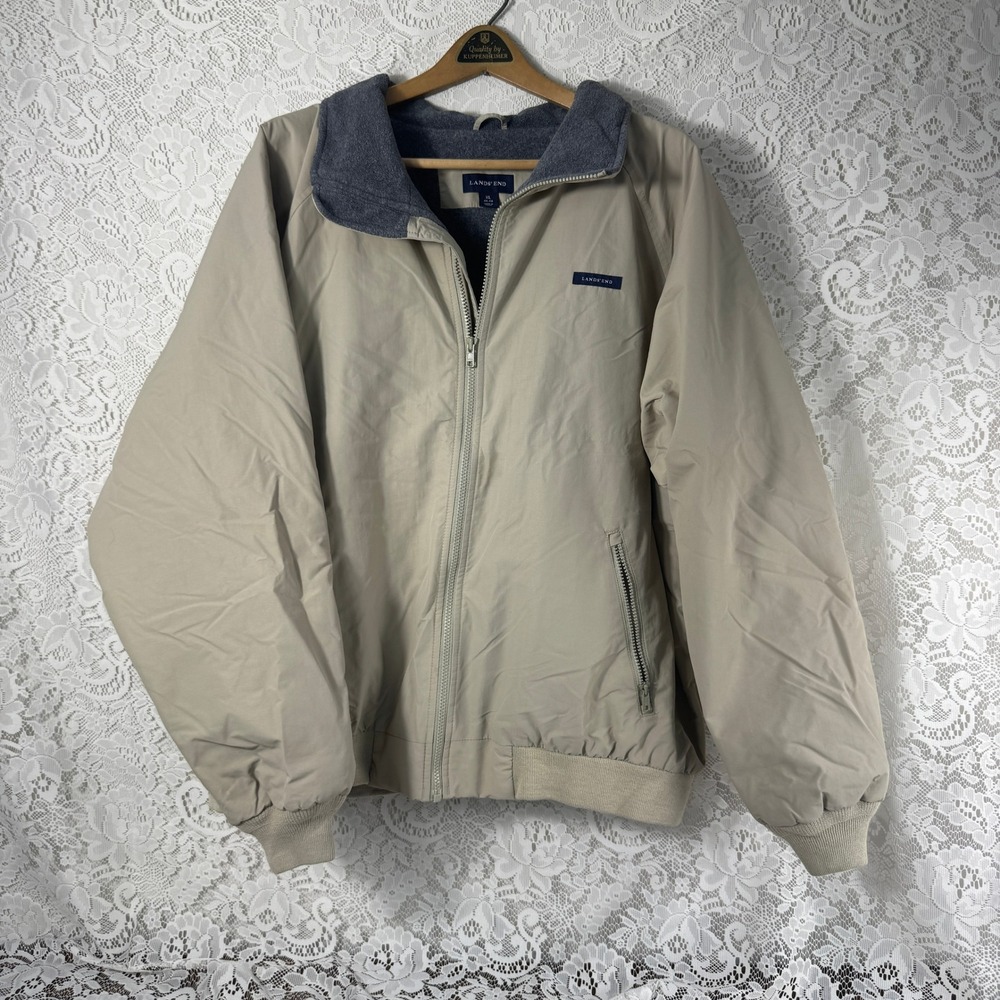 Lands End Squall Jacket Mens XL Tan ThermaCheck Fleece Lined Bomber Gorpcore